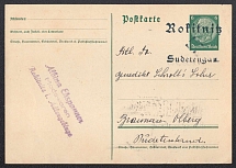 1938 (Oct 26) Postcard shipped from ROKITNITZ to BRAUNAU. Provisional postmark with swastika. Occupation of Sudetenland, Germany