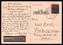 1946 4 (Jan) 6rpf American Zone of Occupation, Postcard from Gondelsheim to Freiburg, Germany, Fee Paid, Gondelsheim Postmark
