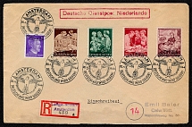 1944 Registered cover franked with Scott Nos. B253-256 and No. 510 mailed in Amsterdam Special Postmark Germany will be victorious!