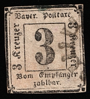 1862 3k Bavaria, German States, Germany (Mi 1, Postage due, Canceled, CV $480)