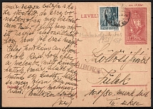1943 Hungary, Postal card to Fiľakovo (Slovakia) franked with 6f (Mi. 710)