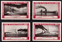 WWI Naval Patriotic Labels depicting Warships, Germany Propaganda, Cinderella