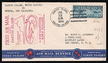 1940 United States, First Flight Canton Island - New Zealand, Airmail cover, Canton Island - Noumea - New Jersey, franked by Mi. 300