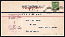 1929 Canal Zone, First Flight Canal Zone - Cartagena via Curacao, Airmail cover, Cristobal - Colon, franked by Mi. 80