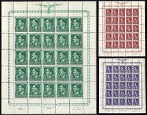 1944 General Government, Germany, Full Sheets (Mi. 117 - 119, Full Set, MNH)