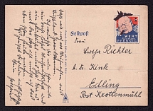 Churchill, Cartoon Caricature Postcard, Military Field Post Mail to Edling, Germany Propaganda