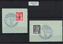 1945 OBERLUNGWITZ Local Issue 1pf - 12pf on pieces, Germany, Official Stamp, Overprint on Hitler's head (Commemorative Cancellation)