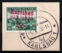 1938 50h Occupation of Karlsbad, Sudetenland, Germany (Mi. 62, Karlsbad Postmark, CV $70)