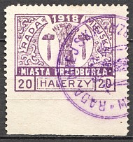 1918 Przedborz Poland Civil War 20 H (Missed Perforation Error, Cancelled)