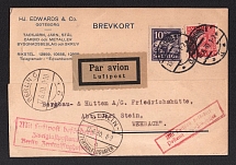 1930 (17 Jun) Sweden, Airmail cover from Goteborg to Wehbach (Germany) via Berlin with two red airmails handstamp