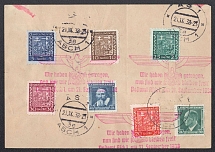 1938 (Sept 21) Sheet with Czech stamps and cancellations ASCH. Red eagles of liberation. Occupation of Sudetenland, Germany