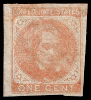 1862 1c Southern Confederate States, United States (Sc 14a, CV $85)