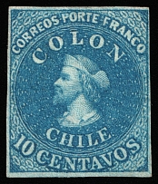 1862 10c Chile, South America (Mi 5a, CV $75)