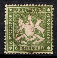 1860 6k Wurttemberg, German States, Germany (Mi. 18 x, Sc. 21, Canceled, CV $170