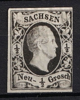 1851-55 1/2ngr Saxony, German States, Germany (Mi. 3 a, CV $40)