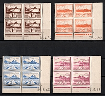 1943-44 Jersey, German Occupation, Germany, Blocks of Four (Mi. 5 y Bru - 8 y Bru, Sheet Inscription, Corner Margins, CV $130)