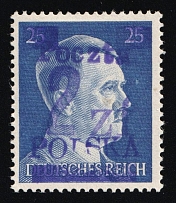 1945 2zl on 25pf Legnica Local Issue on Hitler's Head, Poland (Fischer 10, CV $80)