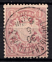 1881 1M Bavaria, Germany (Mi. 53 x b, Canceled, CV $230)