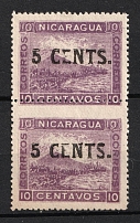 1904 5c on 10c Nicaragua, Pair (Rebound Perforation, Print Error)