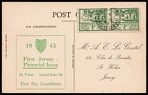 1943 (1 Jun) Jersey, German Occupation, Germany, Postcard, First Day Cover (Mi. 3 y, Pair, CV $80)