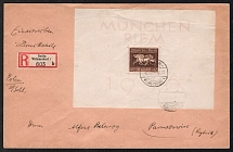 1936 (9 Oct) Third Reich, Germany, Registered Cover from Berlin to Rybnik franked Souvenir Sheet (Mi. Bl. 4)