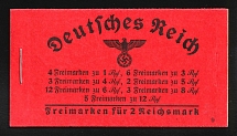 1939 Complete Booklet with stamps of Third Reich, Germany, Excellent Condition (Mi. MH 38.1, CV $330)