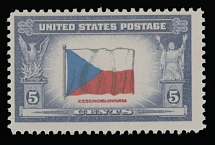 United States - Classic Stamps, Proofs and Multiples - 1943, Flag of Czechoslovakia, 5c blue violet, blue, red and black, double impression of ''Czechoslovakia'', full OG, NH, VF, C.v. $600, Scott #910a…