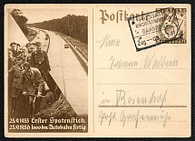 1937 Postcard P 263 with Bahnpost (Railway) cancel Depicted is Hitler breaking ground