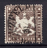 1861 1k Wurttemberg, Germany (Mi. 16 y, Canceled, CV $420)