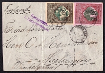 1915 (15 Jan) Censored Cover from Dubrovka (St. Petersburg porvince) to Helsingor (Finland), franked with 3k and 7k Charity issue (Perf 13.25 & 11.5, Zv. 115B & 114)