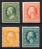 1908-09 Regular Issue, United States, USA (Scott 331, 336, 338, 339, Perforated, CV $180)