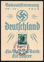 1938 Referendum in Austria Souvenir card franked with Scott 485, postmarked in Wien