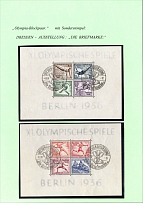 1936 Third Reich, Germany, Souvenir Sheets (Mi. Bl. 5 X, Bl. 6, Special Cancellations Dresden, CV $230)