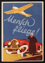 1935 (29 Jun) 'Fly Human!', Third Reich, Germany, Rare Postcard from Konigsberg, Airmail (Commemorative Cancelation)