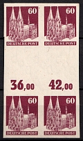1948 60pf Allied Occupation, Germany, Gutter Block of Four (Mi. 93 IV W U, Imperforated, Plate Numbers, CV $1,040+)