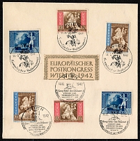 1942 Scott Nos. B209-211 cancelled to order on an impromptu souvenir sheet made from a Hotel Bristol A.G. (Wien) envelope