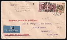 1937 British colonies, By plane Roland Garros Return trip First Flight Airmail Cover, Mauritius - Madagascar, franked by Mi. 167, 2x 168