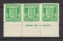 1941-42 Germany Occupation of Guernsey Strip 1/2 P (Control Text, CV $35, MNH)