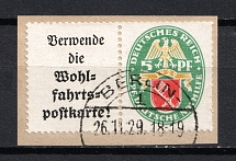 1929 5pf Third Reich, Germany (Coupon, Canceled, CV $100)