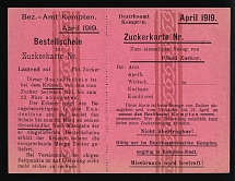 1919 Registration Office 'Kempten', Sugar Card, Germany