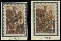 Carpatho - Ukraine - The First Uzhgorod issue - 1945, Kossuth issue, two stamps with upright and inverted black surcharge ''40'' on 4f yellow brown, both are type 2 (von Steiden type II), full OG, NH, VF and very rare, 90 and 9 …