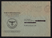 1943 (15 Apr) Alsace, German Occupation, Germany, Official Cover from Chief of Civil Administration, Financial and Economic Department, Strasbourg - Mulhouse