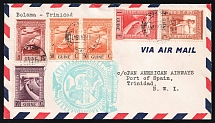 1941 Guinea, First Flight Airmail cover, Bolama - Trinidad, franked by Mi. 224, 233, 235, 2x 243, 247