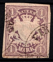 1874 1m Bavaria, German States, Germany (Mi. 30, Sc. 31, Canceled, CV $140)