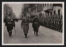 1938 'Fuehrer strides down the front of the honor guard', Propaganda Postcard, Third Reich Nazi Germany