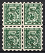 1920 5pf Weimar Republic, Germany, Official Stamps, Block of Four (Mi. 23, CV $40, MNH)