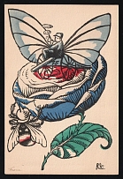 1914-18 'The Allies' bouquet-bee and butterfly' WWI European Caricature Propaganda Postcard, Europe