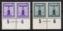 1942 Third Reich, Germany, Pairs, Official Stamps (Mi. 157 HAN, 159 HAN, Margins, Plate Numbers, CV $30)