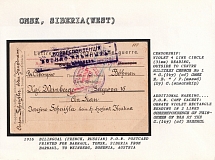 1916 Bilingual (French, Russian) P.O.W. Postcard printed for Barnaul, Tomsk, Siberia from Barnaul, to Weinberg, Bohemia, Austria. OMSK Censorship: violet 4 line circle (31 mm) reading, outside to centre