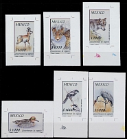 Mexico - 1991, Endangered Species, 1000r multicolored, complete set of six imperforate proofs with control angles at corners, printed on thick glazed paper, cut from composite proof sheetlet of six, each one with black overprint …